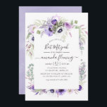 Dusty Violet Watercolor Floral Bat Mitzvah Einladung<br><div class="desc">Elegante handgeschriebene Typografie florale Fledermaus Mitzvah Einladung in Pastelltönen mit Anemon-Blume,  Eukalyptus,  Ranunculus und Sukkulenten.</div>