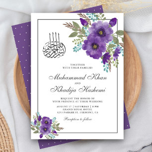 Dusty Violet Watercolor Floral Islamische Hochzeit Einladung