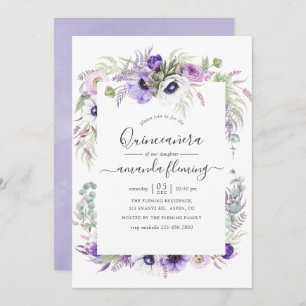 Dusty Violet Watercolor Floral Quinceañera Einladung