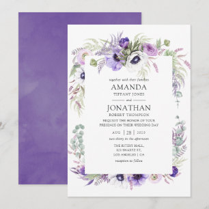 Dusty Violet Wedding Watercolor Floral Einladung