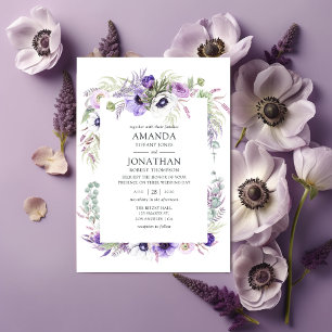 Dusty Violet Wedding Watercolor Floral Einladung