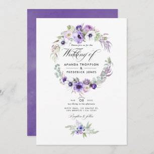 Dusty Violet Wedding Watercolor Floral Foto Invit Einladung