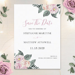 Dusty Watercolor Rose Rosa Blush Bloral Hochzeit Save The Date