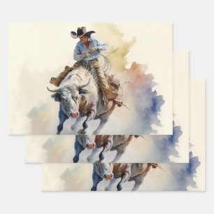 Dusty Western Wasserfarbe "Rodeo Bull Rider" Geschenkpapier Set