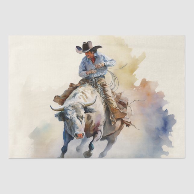 Dusty Western Wasserfarbe "Rodeo Bull Rider" Seidenpapier (Vorderseite)