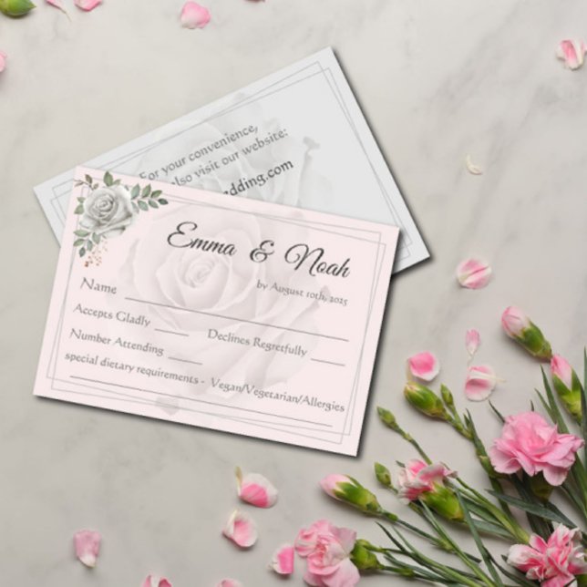 Dusty White Roses Wedding RSVP Response Card (Von Creator hochgeladen)