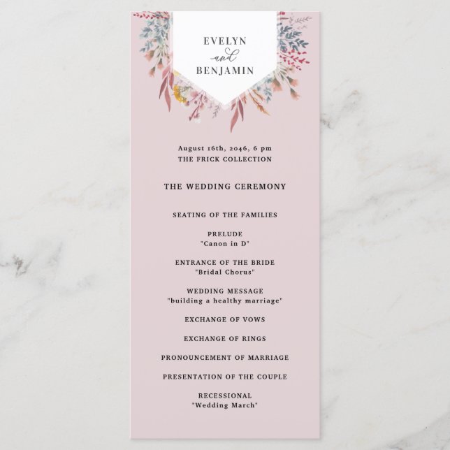 Dusty Wildblume Watercolor Floral Wedding Program Programm (Vorderseite)