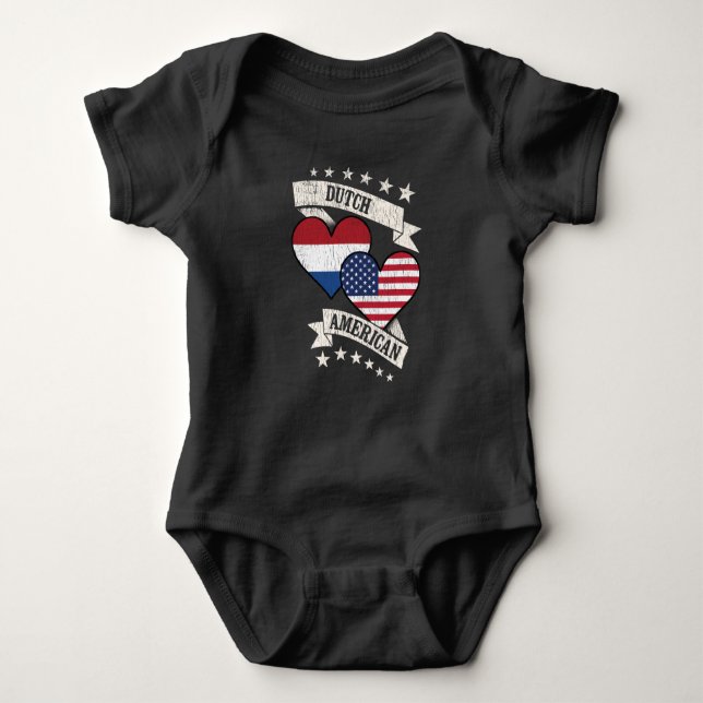 Dutch American Heart Flags Niederlande Amerika Baby Strampler (Vorderseite)