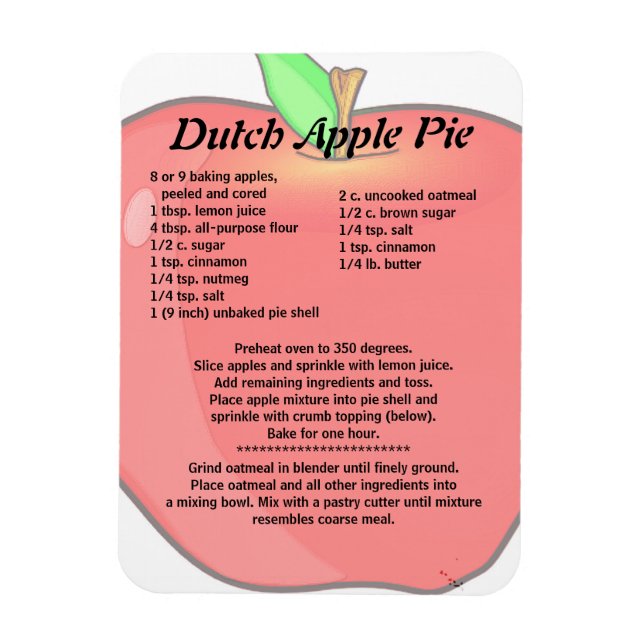 Dutch Apple Pie Recipe Magnet (Vertikal)