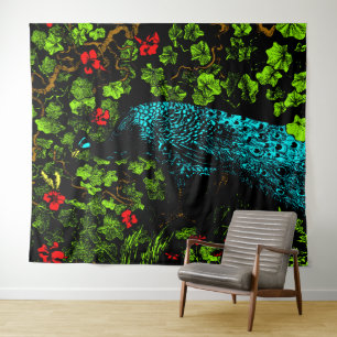 Dutch Art Nouveau Peacock and Butterfly Wandteppich