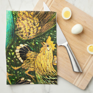 Dutch Art Nouveau Peacock and Chickens Geschirrtuch