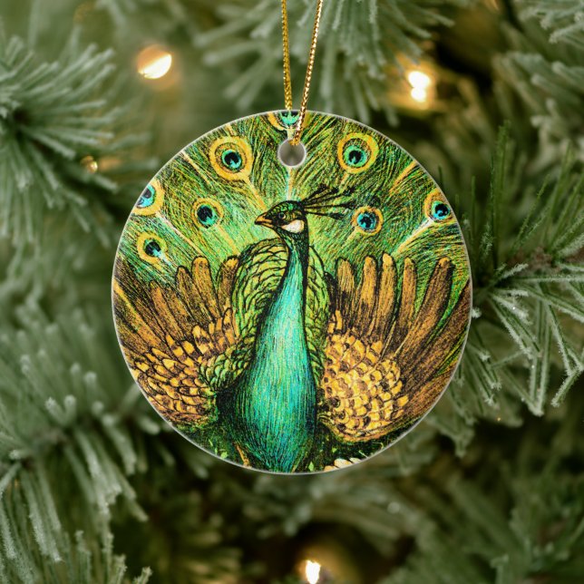 Dutch Art Nouveau Peacock and Chickens Keramik Ornament (Baum)