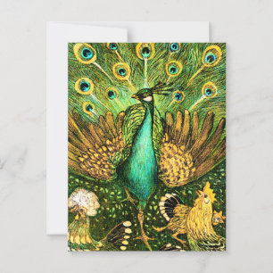 Dutch Art Nouveau Peacock and Chickens Postkarte
