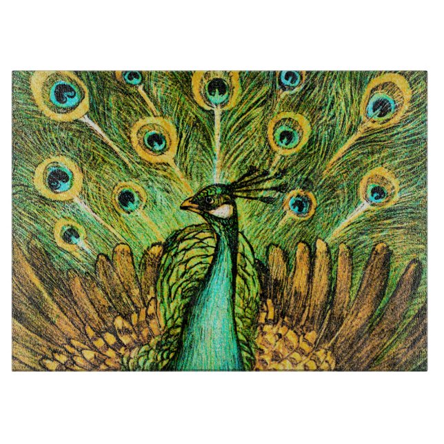 Dutch Art Nouveau Peacock and Chickens Schneidebrett (Vorderseite)