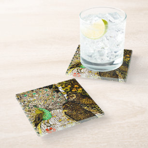 Dutch Art Nouveau Peacock and Owls Glasuntersetzer