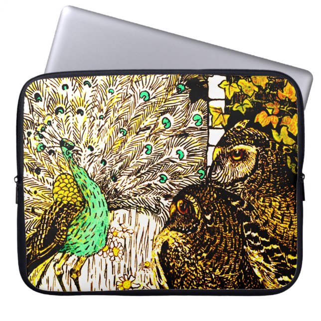 Dutch Art Nouveau Peacock and Owls Laptopschutzhülle (Vorderseite)
