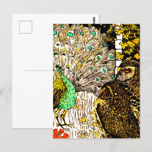 Dutch Art Nouveau Peacock and Owls Postkarte