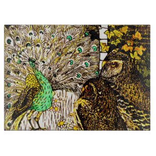 Dutch Art Nouveau Peacock and Owls Schneidebrett