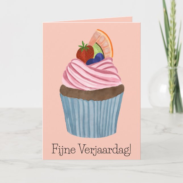 Dutch Birthday Frucht Cupcake Karte (Vorderseite)