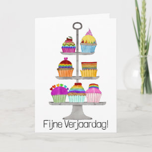 Dutch Birthday Rainbow color pride cupcakes Card Karte