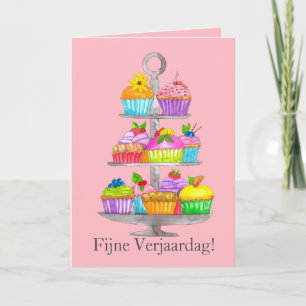 Dutch Birthday Watercolor cupcakes Card Karte