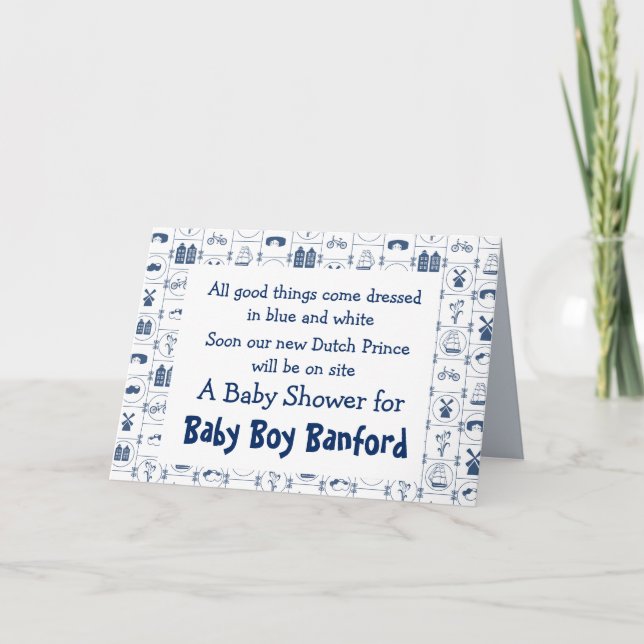 Dutch Blue Tiles Baby Showcard Einladung (Vorderseite)