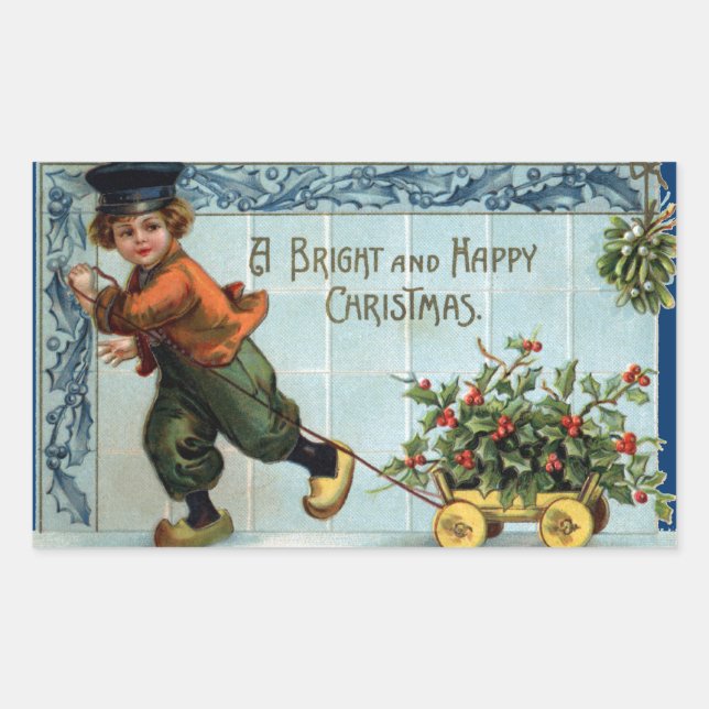 Dutch Boy Vintage Weihnachten Rechteckiger Aufkleber (Vorderseite)