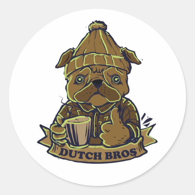 Dutch Bros Coffee Dog Runder Aufkleber (Vorderseite)