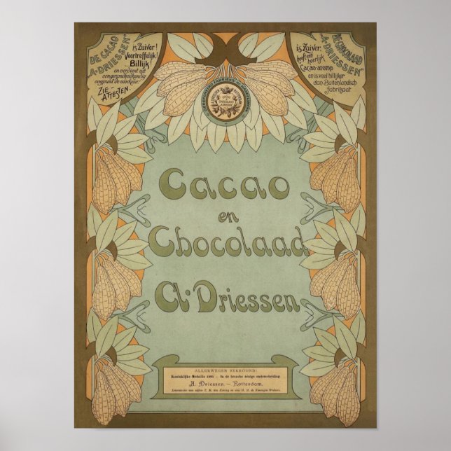 Dutch Cacao & Chocolate Label Circa 1900 Poster (Vorne)
