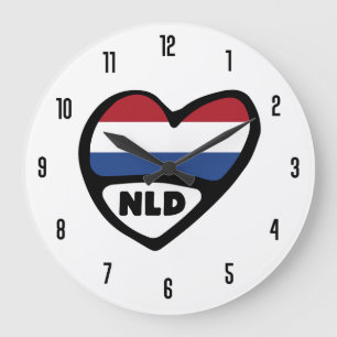 Dutch Country Code NLD Flag Heart Große Wanduhr