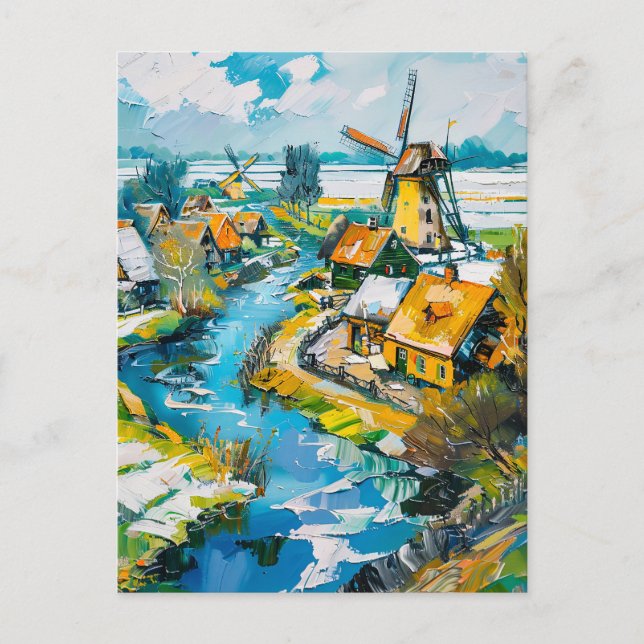 Dutch Countryside with Windmills and Water Channel Postkarte (Vorderseite)