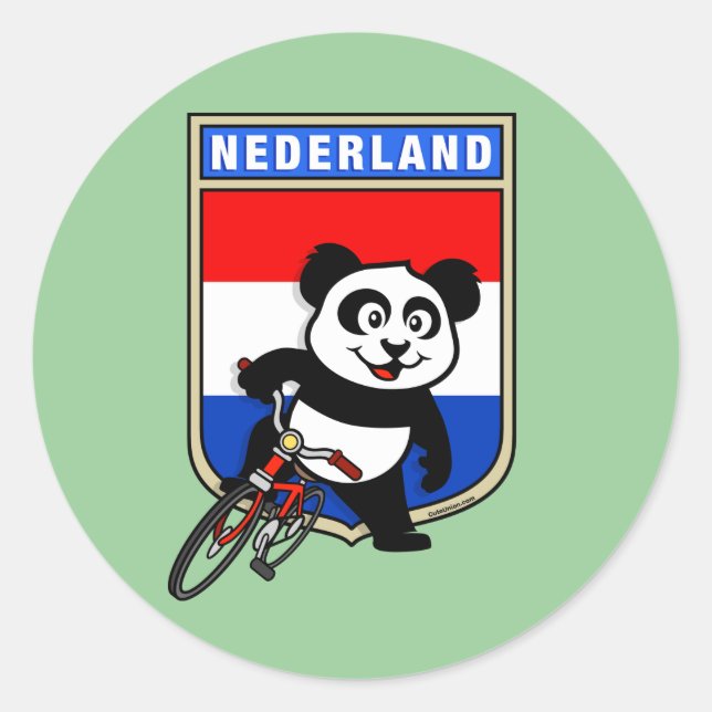 Dutch Cycling Panda Runder Aufkleber (Vorderseite)
