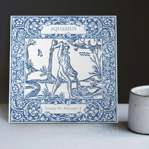 Dutch Delft Blue Aquarius Vintag Zodiac Sign Fliese