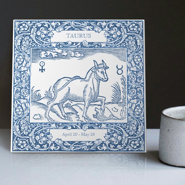 Dutch Delft Blue Taurus Vintag Zodiac Sign Fliese (Von Creator hochgeladen)