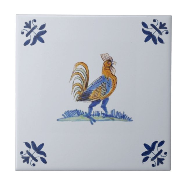 Dutch Delft Rooster zirka 1650 Repro Fliese (Vorderseite)