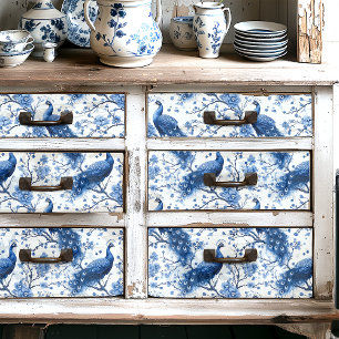 Dutch Delft Vintag Blue Floral Peacock Decoupage Seidenpapier