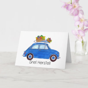 Dutch Get well blue Retro Fiat 500 Karte