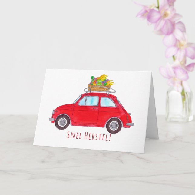 Dutch Get well Red Retro Fiat 500 Karte (Orchidee)