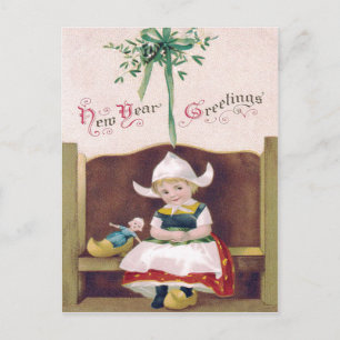 Dutch Girl Doll Mistletoe Clog Pew Postkarte