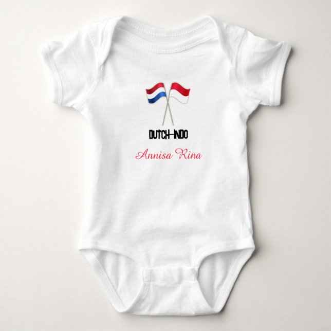 Dutch-Indo with Two Flags with Personalized Name Baby Strampler (Vorderseite)