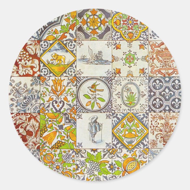 Dutch Keramik Tiles Runder Aufkleber (Vorderseite)