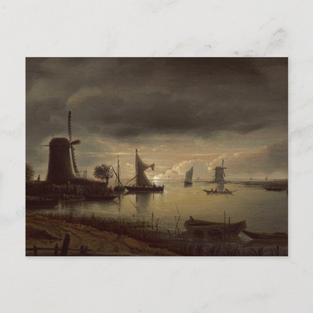 Dutch River Scene mit Windmill von van Borssom Postkarte (Vorderseite)