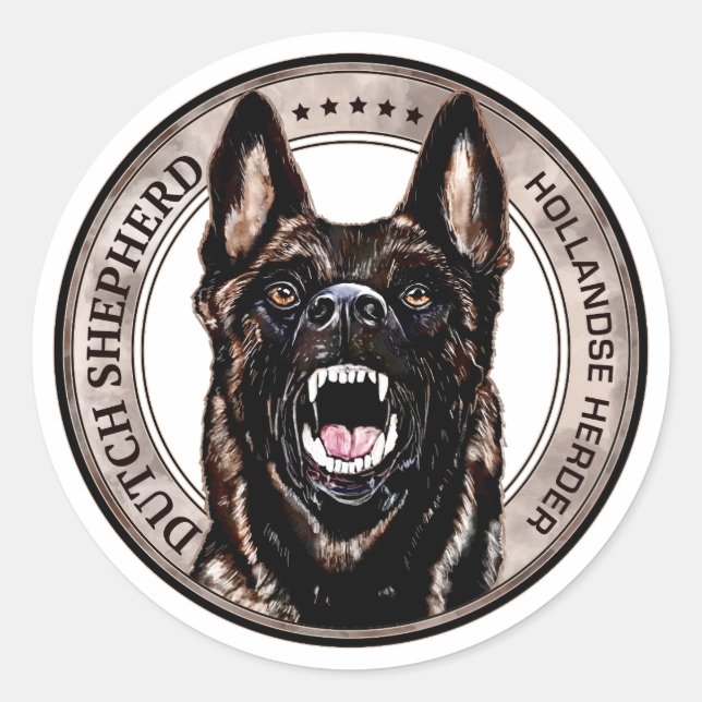 Dutch Shepherd - Hollandse Herdershond Runder Aufkleber (Vorderseite)