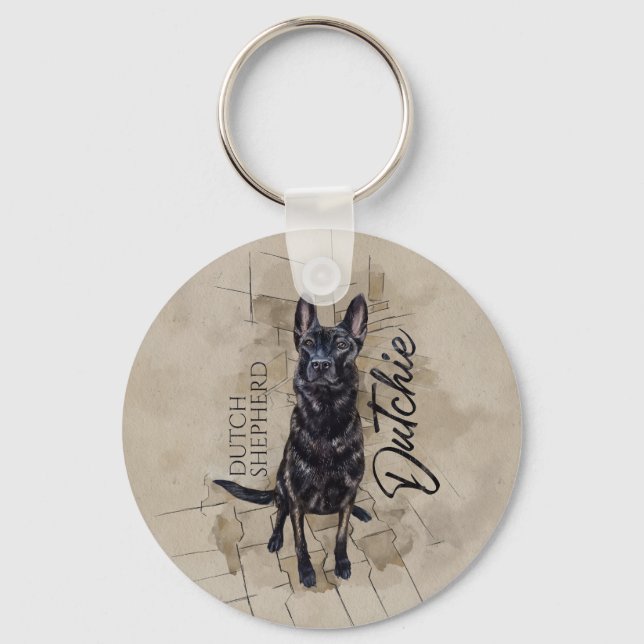 Dutch Shepherd - Niederländische Illustration Schlüsselanhänger (Vorderseite)