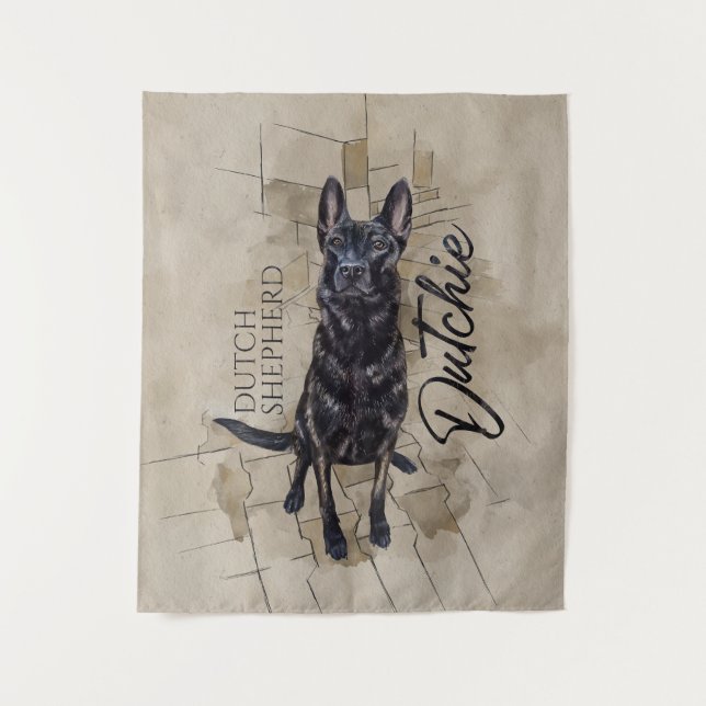 Dutch Shepherd - Niederländische Illustration Wandteppich (Vorderseite)