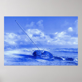 Dutch Style Delft Blue Sailboat Wreck Nautical Poster