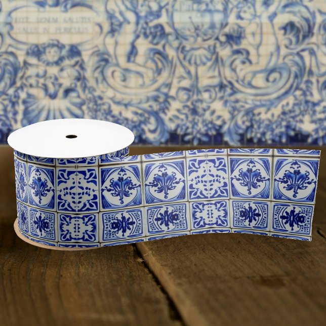 Dutch Tiles - Blue & White Antique Look Küche Satinband (Von Creator hochgeladen)