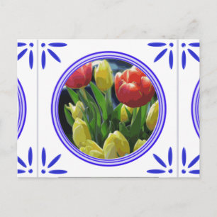 Dutch Tulips Traditionelles Delft Blue Tile Postkarte