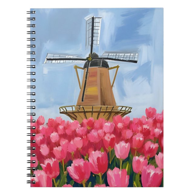 Dutch Windmill | Tulip Flower Field Watercolor Notizblock (Vorderseite)