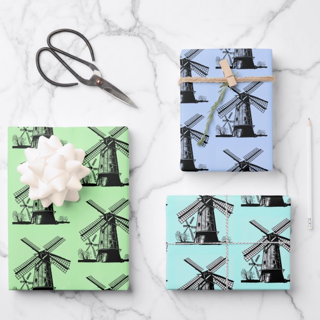 Dutch Windmills Design Geschenkpapier Set (Vorderseite)